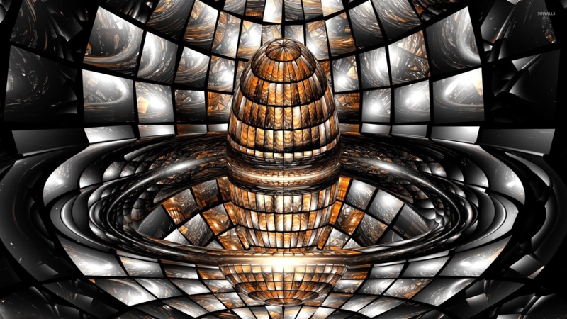 Futuristic 3D Glowing Core Mirror Wallpaper