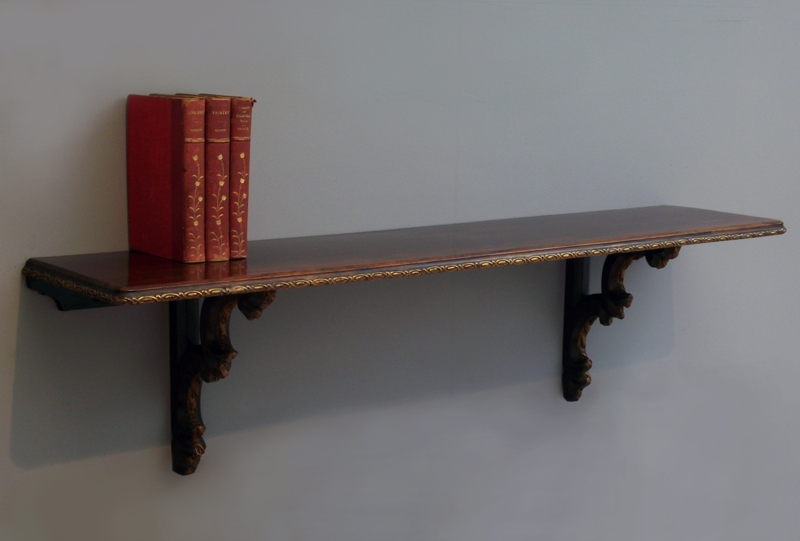 Georgian Antique Wooden Wall Shelf with Decorative Brackets
