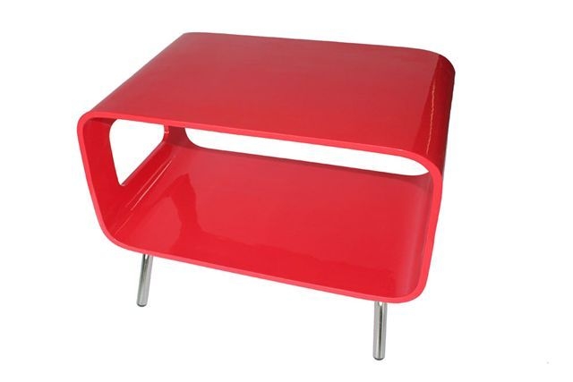 Glossy Red Modern Side Table with Open Shelf