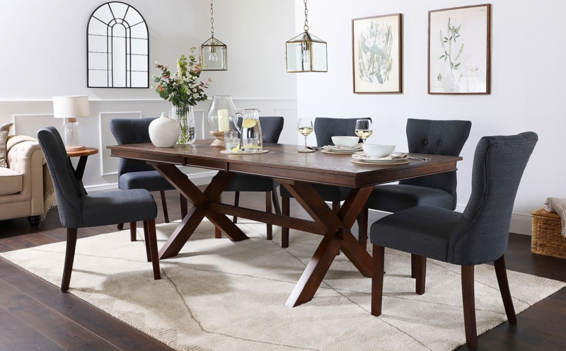 Grange Dark Wood Extending Dining Table with Slate Chairs
