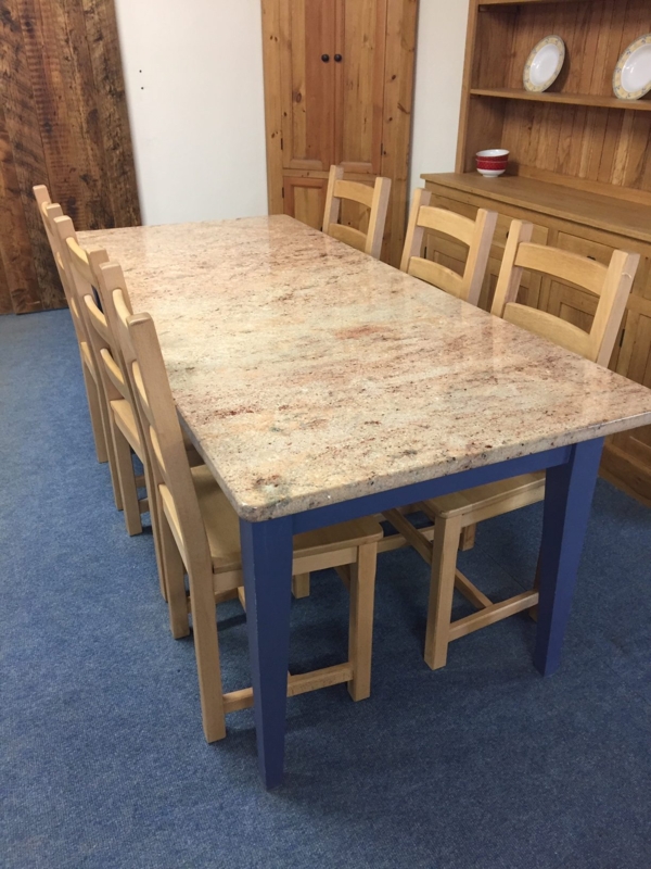 Granite Top Dining Table with Wooden Chairs