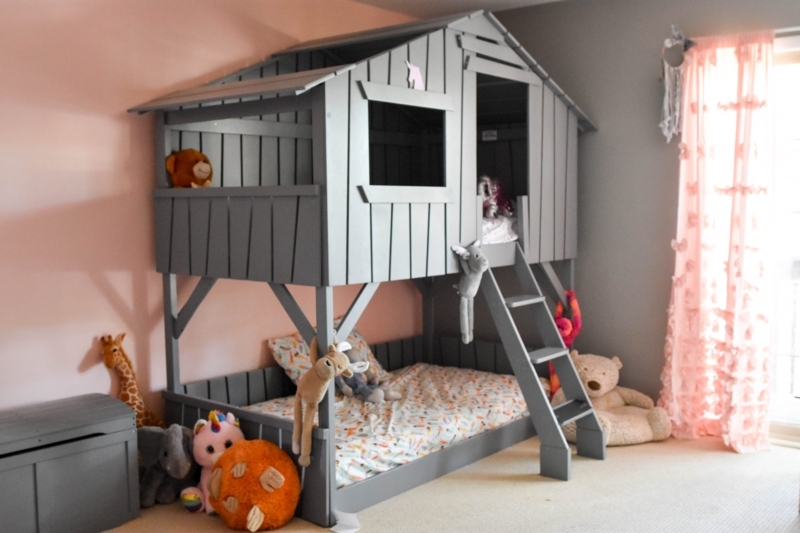 Gray Treehouse Bunk Bed for Kids' Room