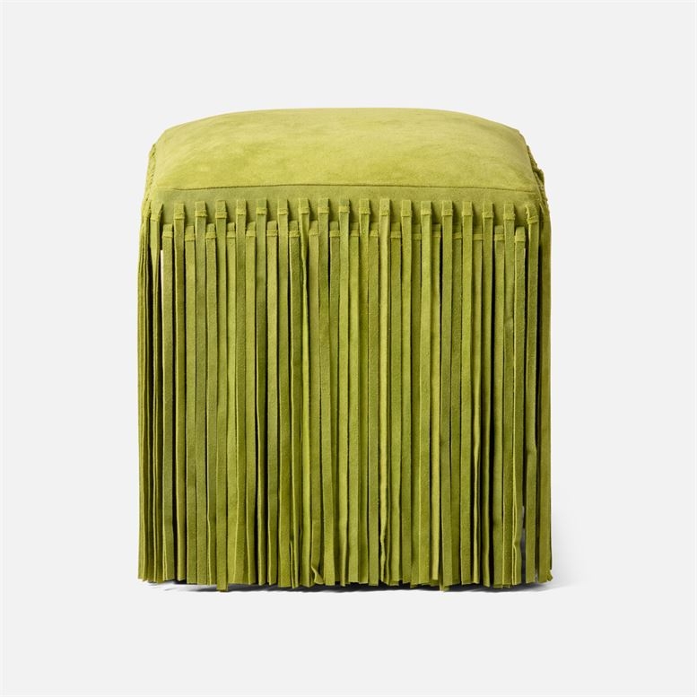 Green Fringed Suede Ottoman Accent Piece