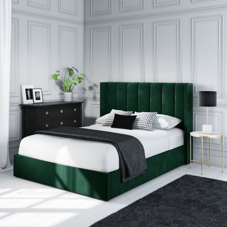 Green Velvet Maddox Wing Back Ottoman Bed
