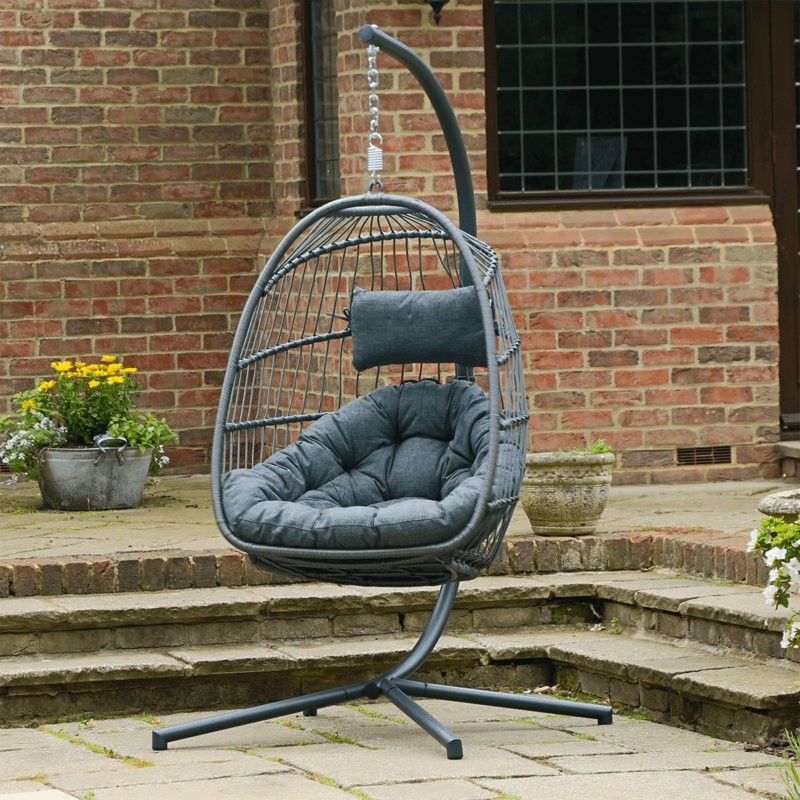 Grey Hanging Egg Chair with Comfortable Cushion