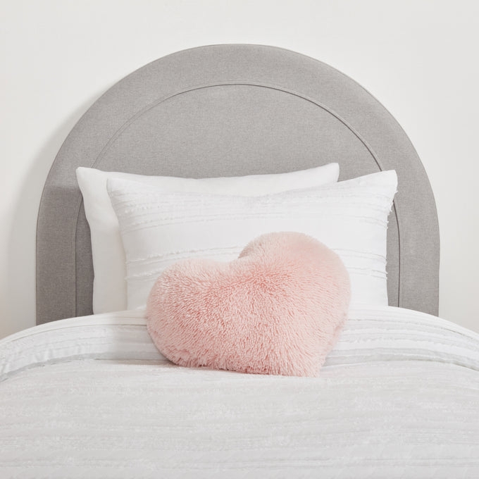 Grey Linen Rounded Headboard with Soft Bedding