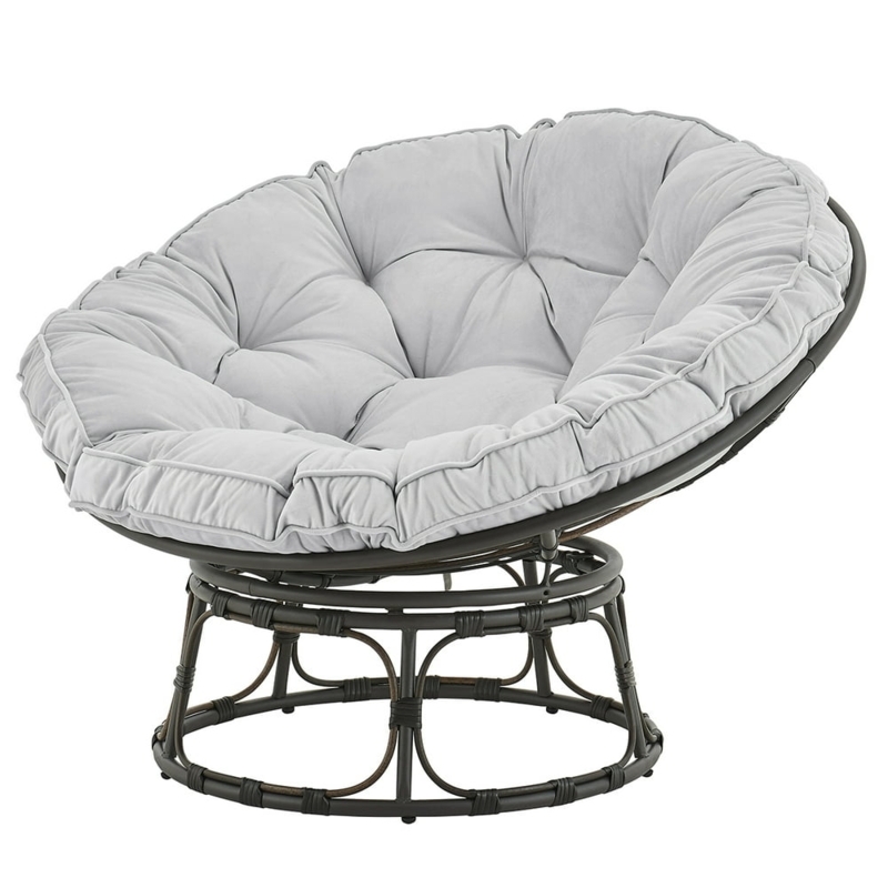 Grey Papasan Oversized Round Chair with Cushion