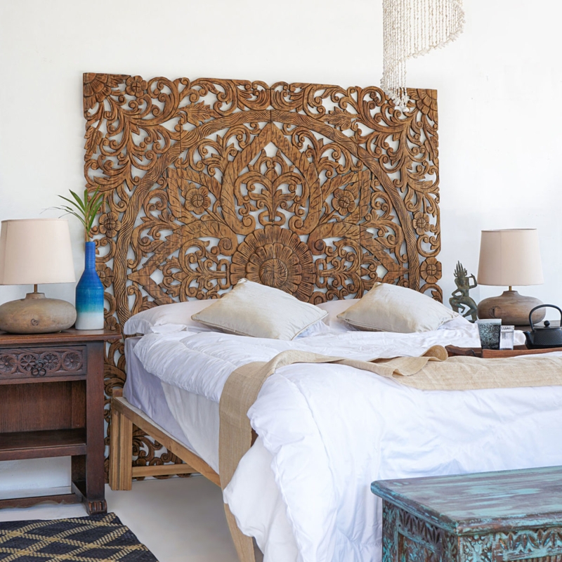 Hand-Carved Balinese King-Size Wooden Headboard
