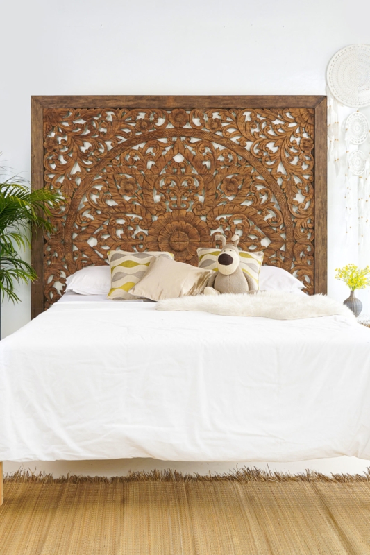 Hand-Carved Super King-Sized Wooden Headboard
