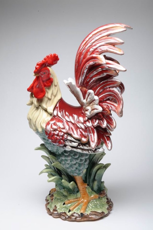 Handpainted Ceramic Red Rooster Figurine Decor