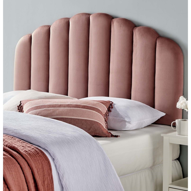 Heather Pink Velvet Scalloped Upholstered Headboard