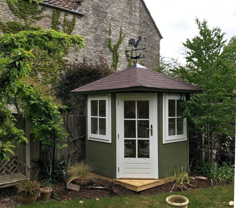 Hexagonal Corner Garden Shed with Green Exterior