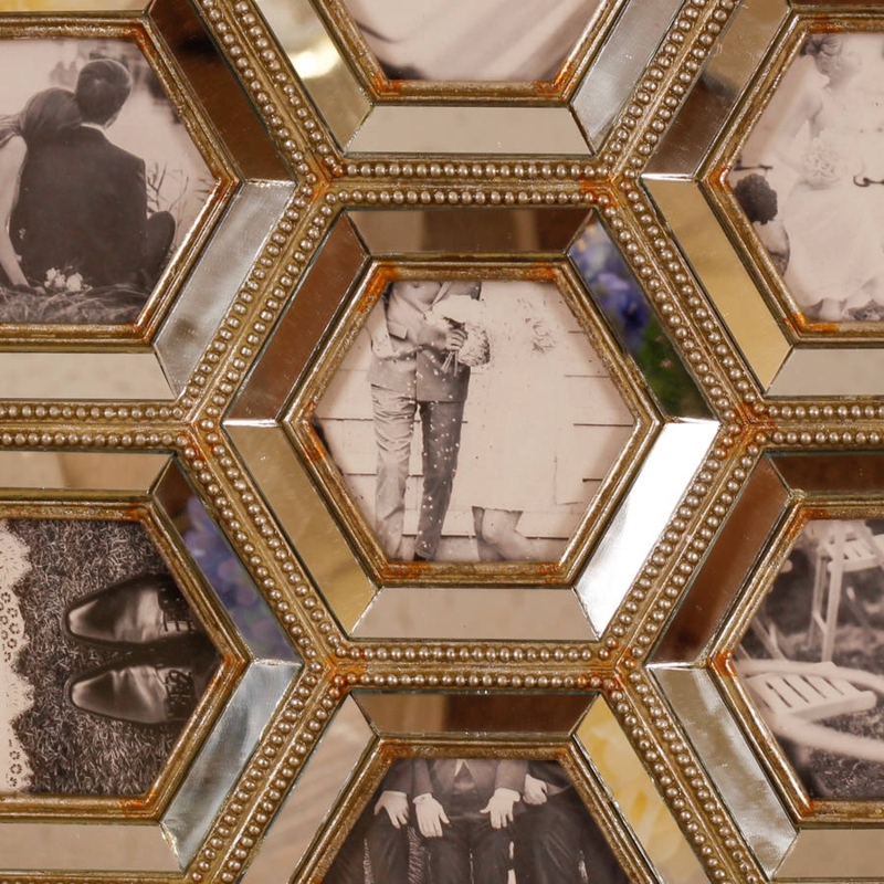 Honeycomb Mirrored Wall Frame with Vintage Photos