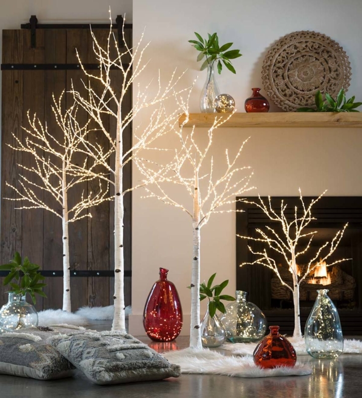 Illuminated Faux Birch Trees for Cozy Living Rooms