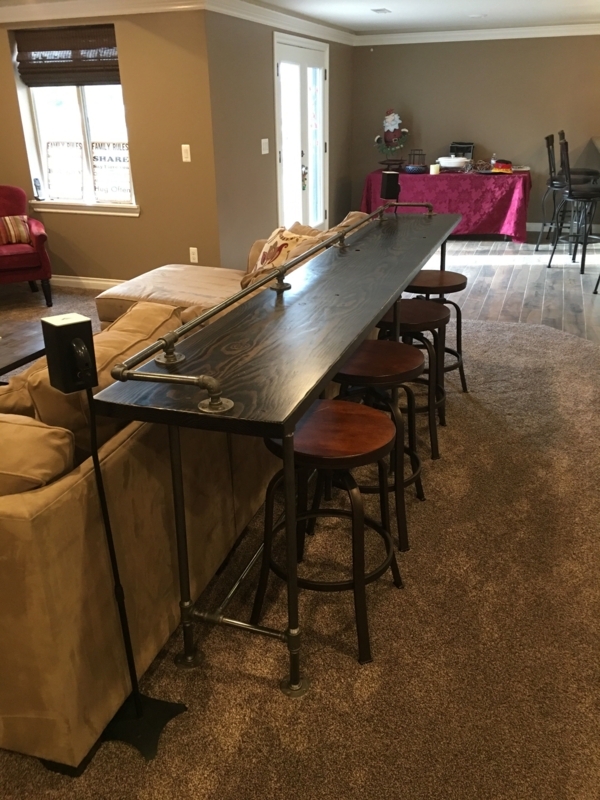 Industrial Style Behind Sofa Bar Table with Stools