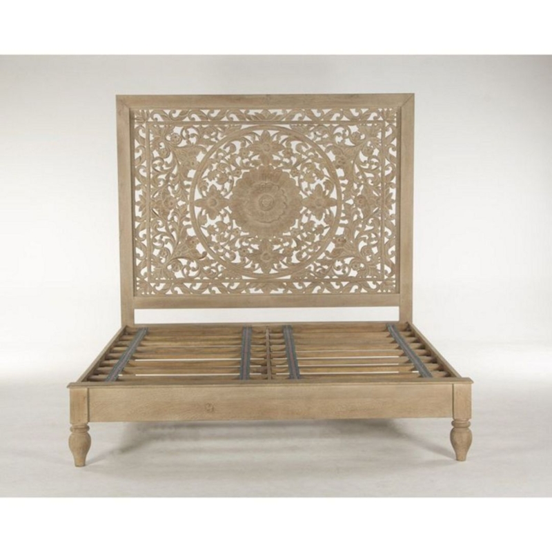 Intricately Carved Solid Wood King Bed Frame