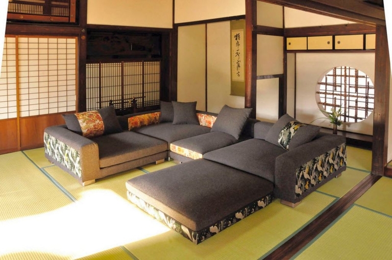 Japanese Inspired Living Room with Contemporary Sofa