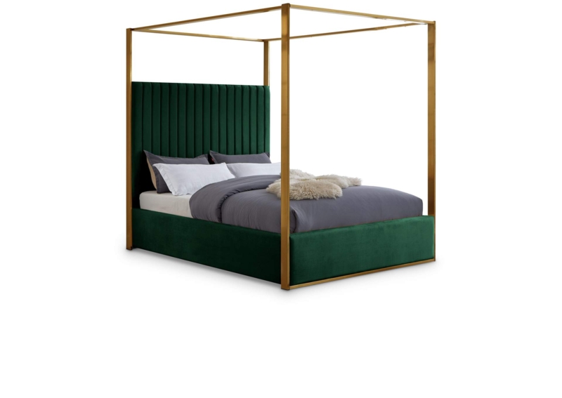 Jones Green Velvet Queen Canopy Bed with Gold Frame