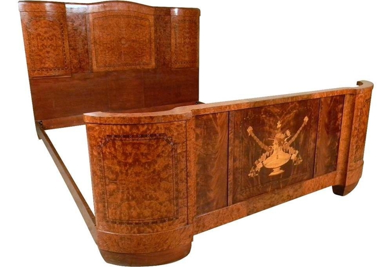 King-Size Art Deco Walnut Wood Bed Frame