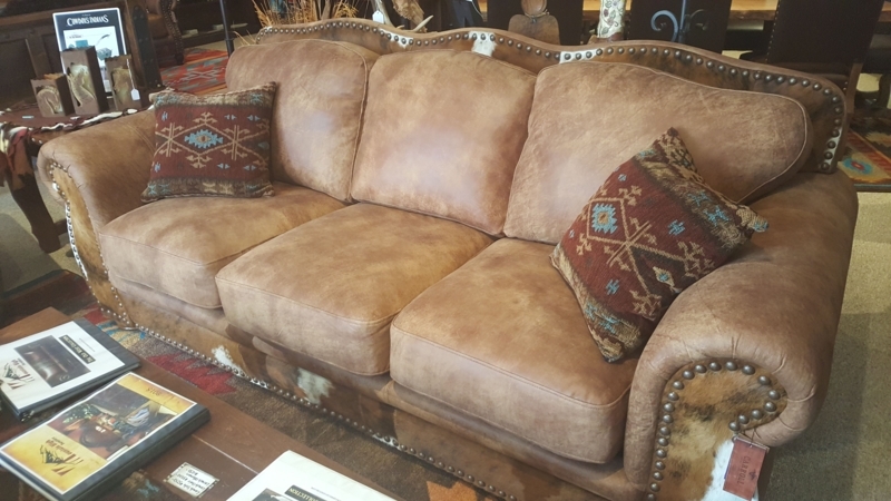 Laredo Western Leather Sofa with Cowhide Detailing