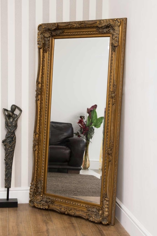 Large Antique Gold Full Length Leaner Mirror