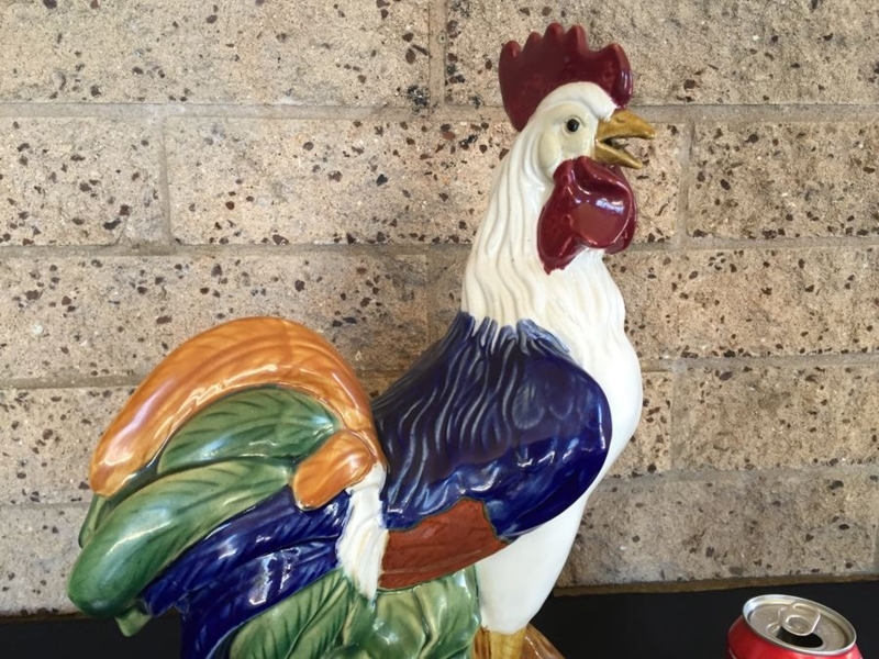 Large Colorful Hand Painted Ceramic Rooster Decor