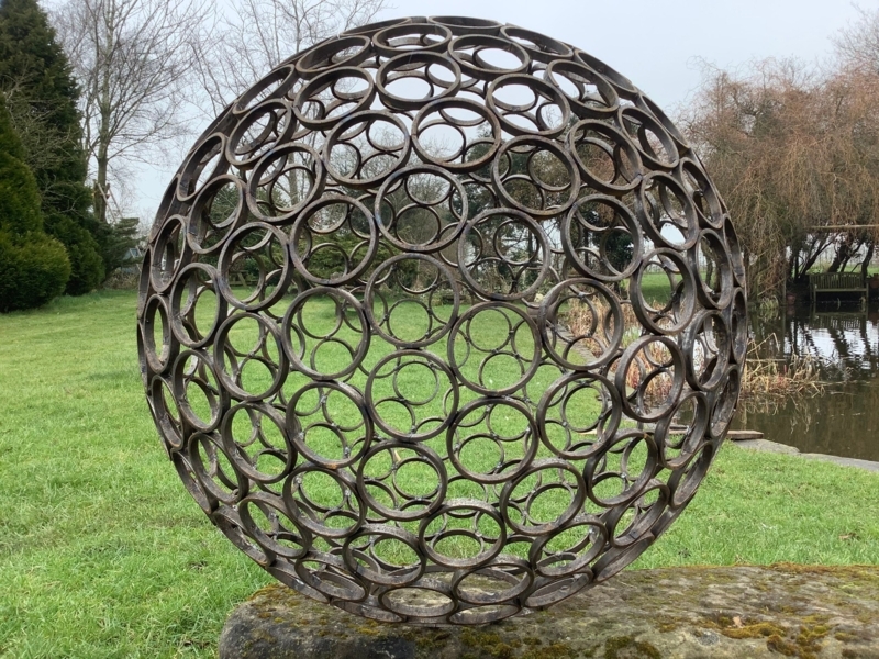 Large Rusty Metal Circle Sphere Garden Sculpture