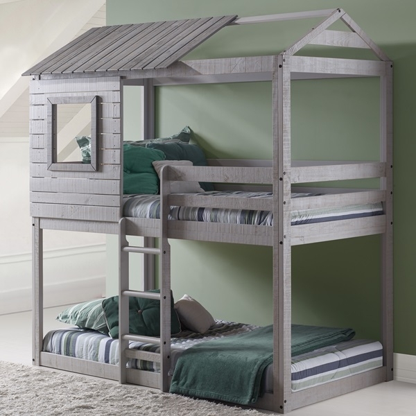 Light Grey Solid Pine Treehouse Bunk Bed