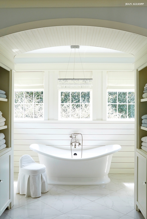 Linear Crystal Chandelier Over Vintage Tub - Cottage - Bathroom ...