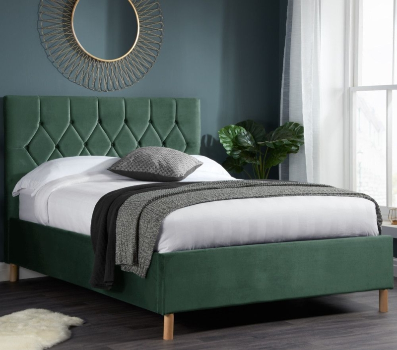 Loxley Green Velvet Upholstered Bed Frame