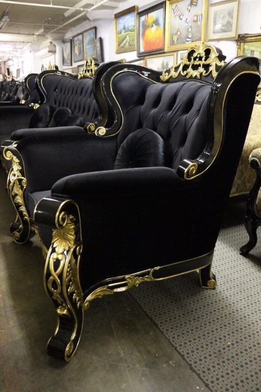 Luxurious Black and Gold Baroque Style Sofa
