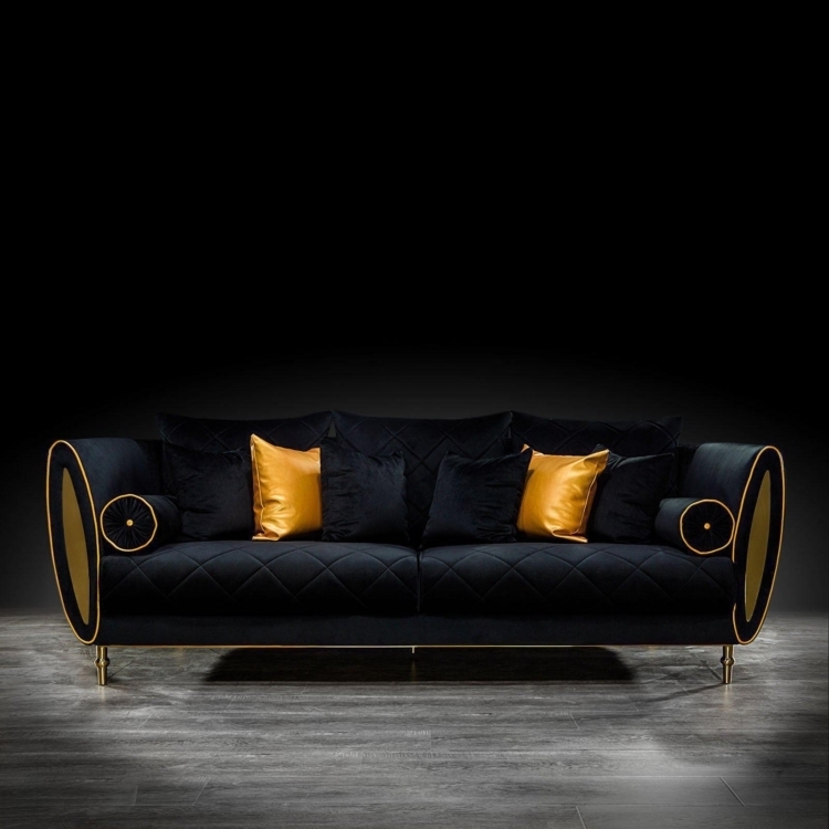Luxurious Black and Gold Velvet Sofa Design