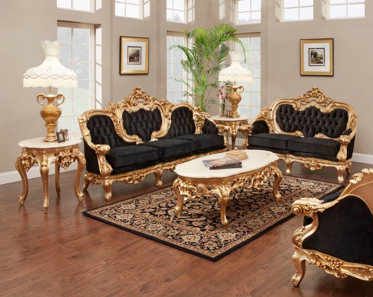 Luxurious Black and Gold Victorian Living Room Set