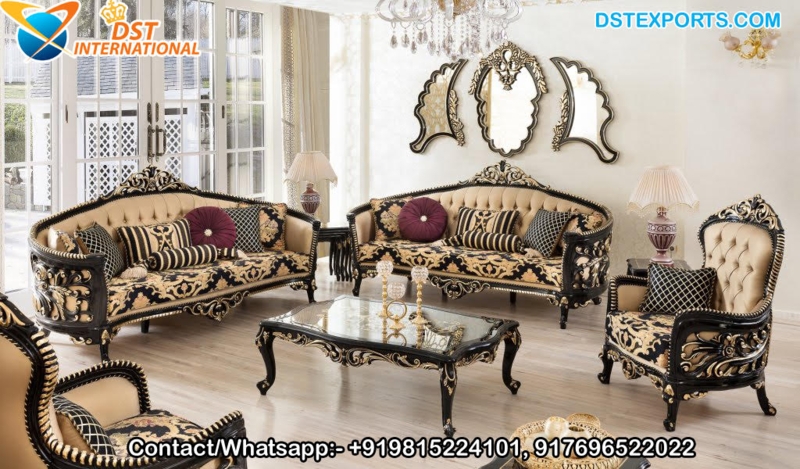 Luxurious Black and Gold Vintage Sofa Set Design