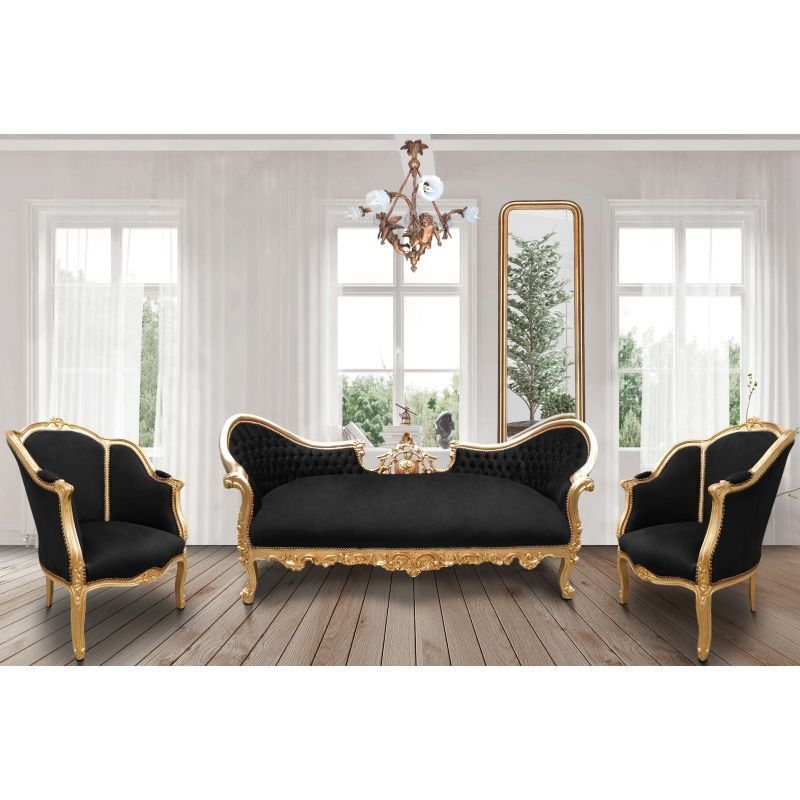 Luxurious Black and Gold Vintage Sofa Set