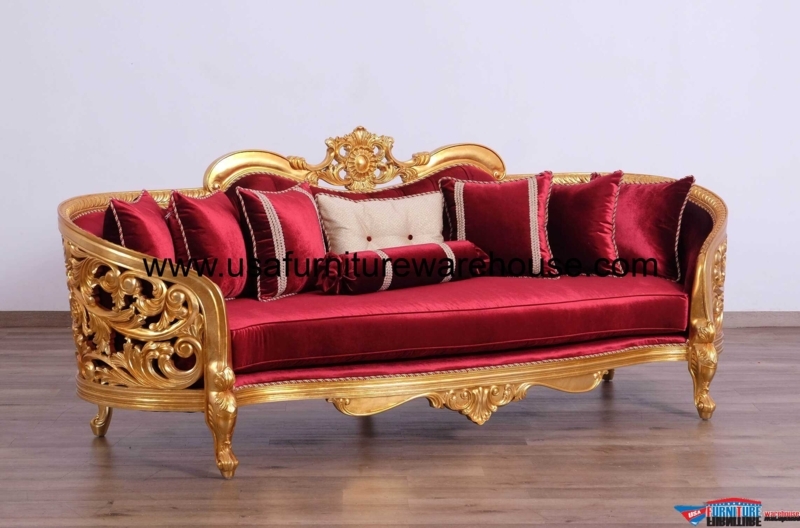 Luxurious Gold and Red Victorian Style Sofa