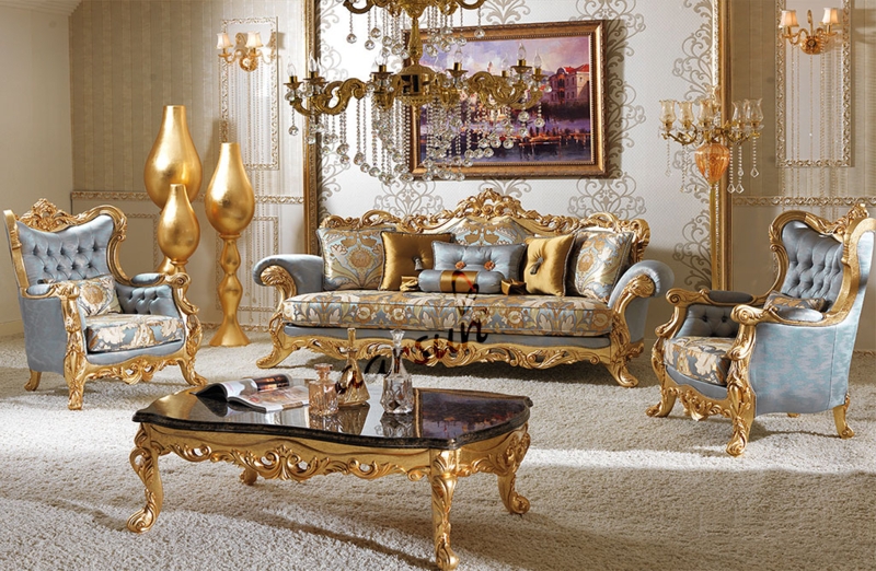 Luxurious Gold Finish Classic Living Room Sofa Set
