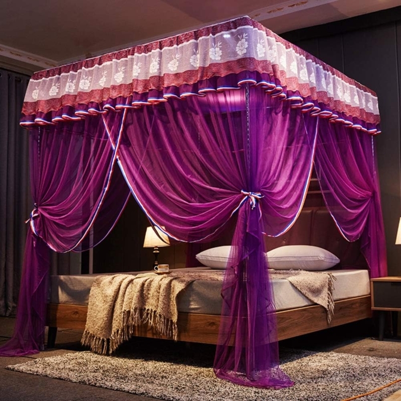 Luxurious Purple Lace Canopy Bed Curtains