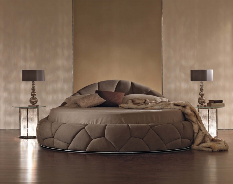 Luxurious Round Bed with Semicircular Upholstered Headboard