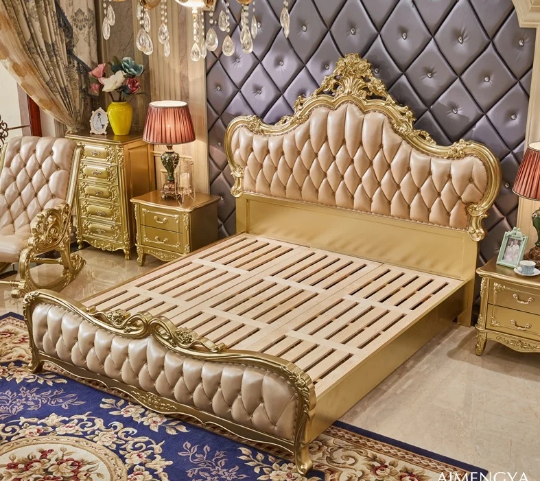 Luxurious Royal Gold Upholstered Bed Design