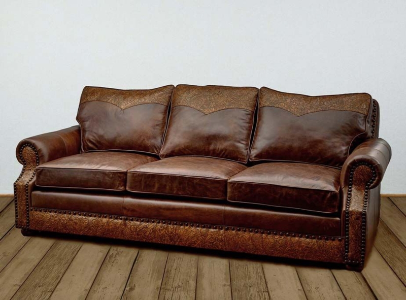 Luxurious Rustic Brown Leather Western Sofa