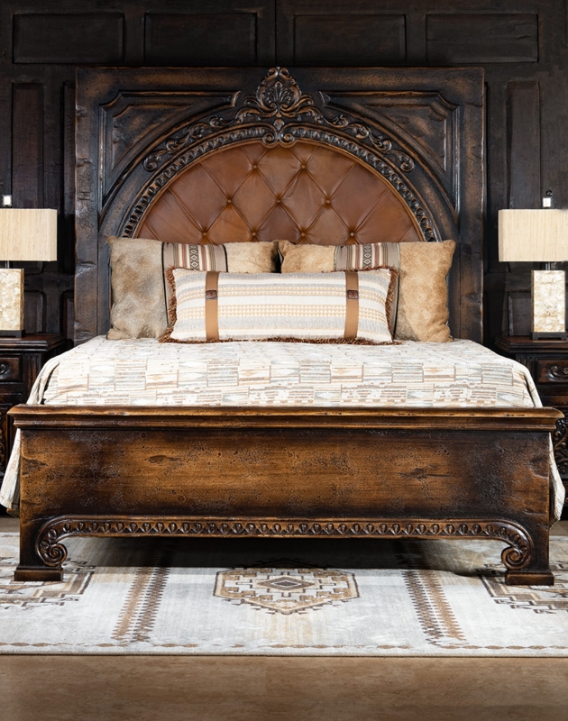 Luxury Brown Leather Bed with Western Design