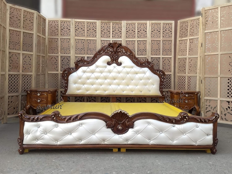 Luxury Teak Wood King Size Bed with Side Tables