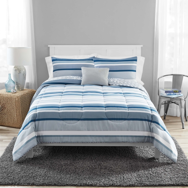 Mainstays Blue Stripe Comforter Set for Modern Bedrooms