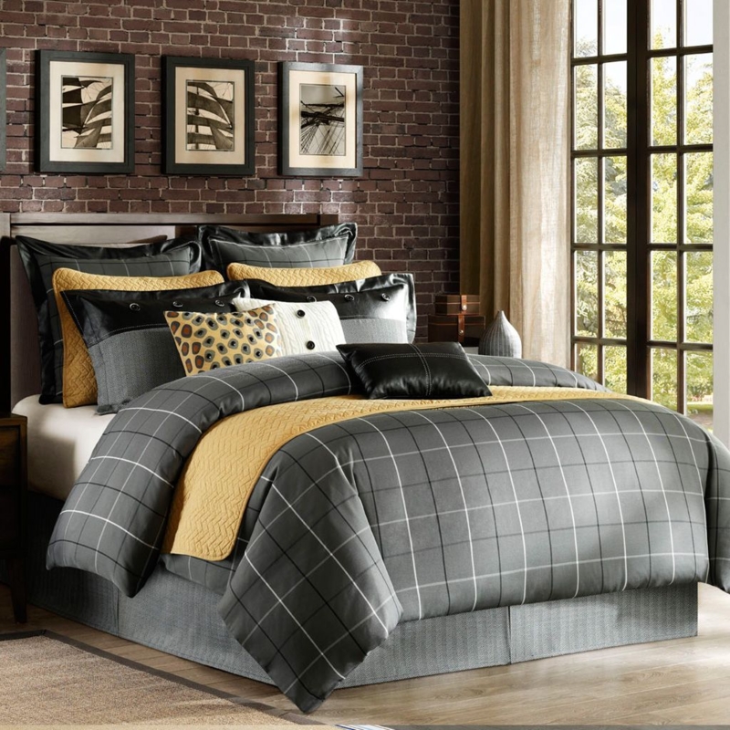 Masculine Grey and Mustard Casual Bedroom Design
