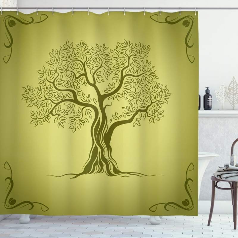 Mediterranean Olive Tree Olive Green Shower Curtain