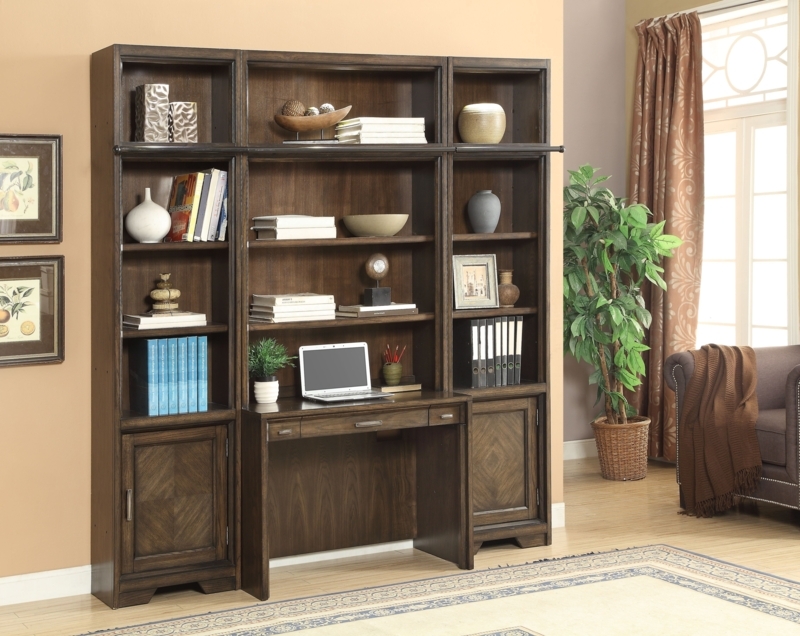 Meridien Dark Ash Desk Wall Unit with Shelves