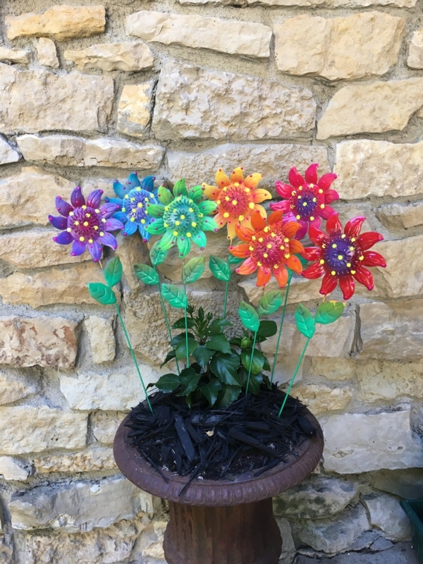 Metal Wild Flower Garden Decor, Metal Sculpture Set of 7, 24'' Tall ...