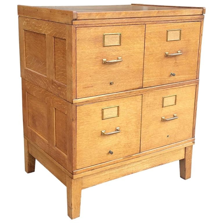 Mid-Century English Oak Modular File Cabinet