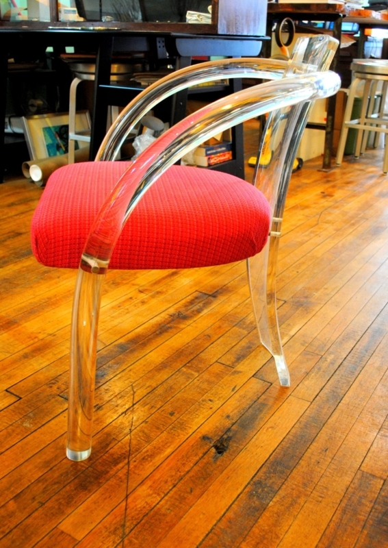 Mid Century Lucite Dining Chair with Red Upholstery